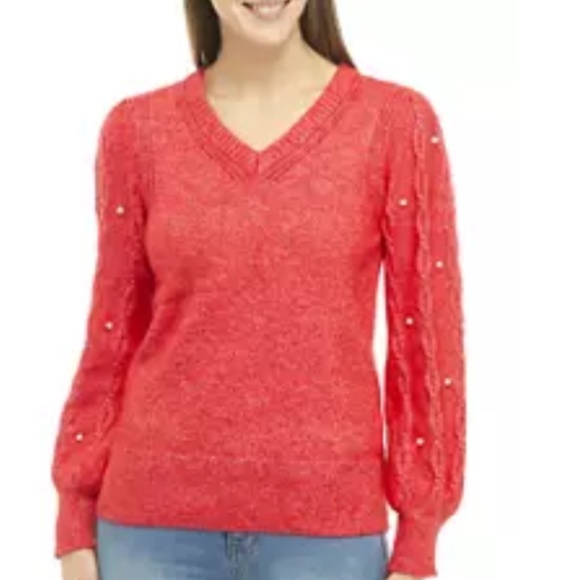 Brown and Ivy pearl embellished balloon sleeve sweater. Worn a few times - Picture 1 of 5